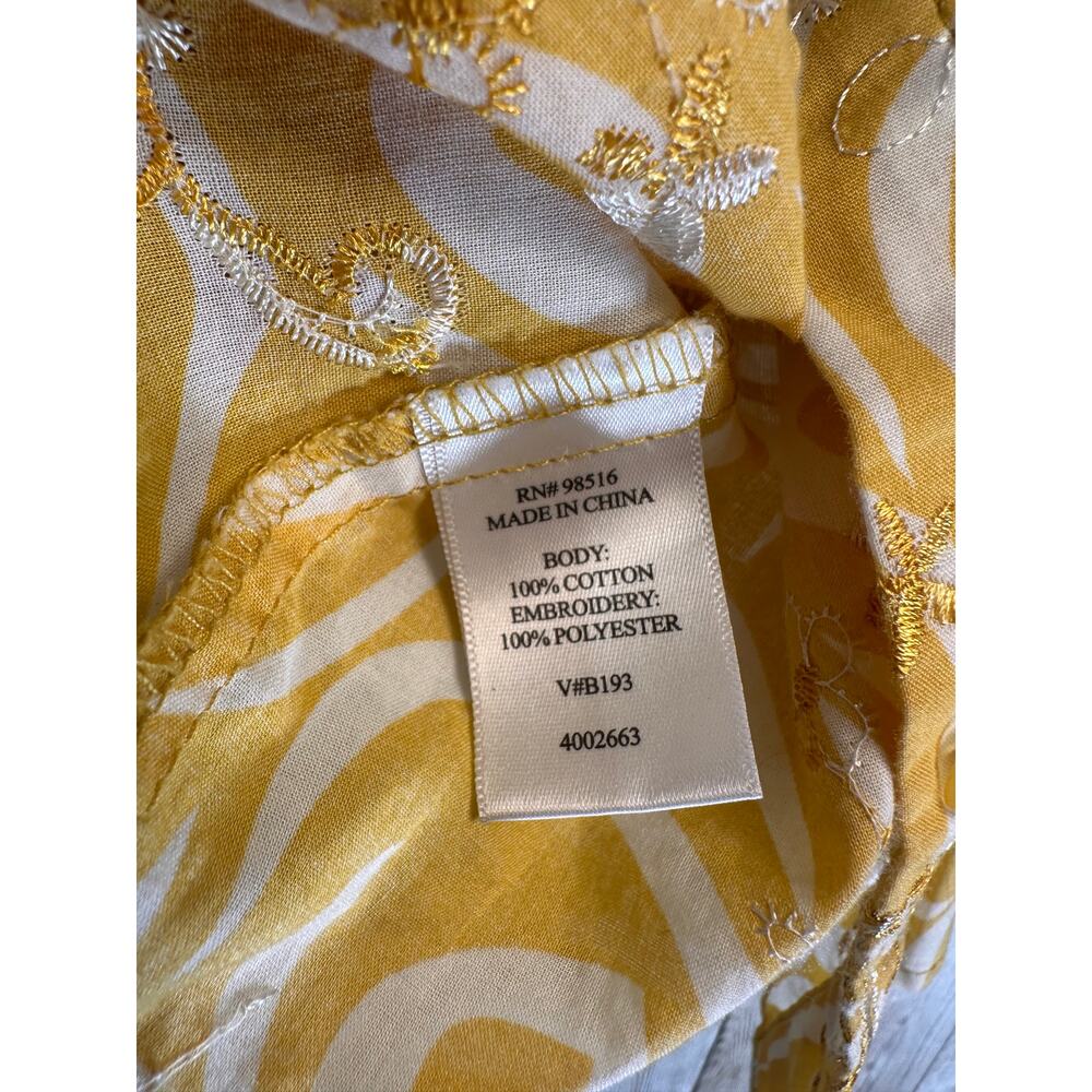 Coldwater Creek Top Womens S‎ Yellow Embroidered High Neck Ruffle Trim Pleated - Picture 8 of 11